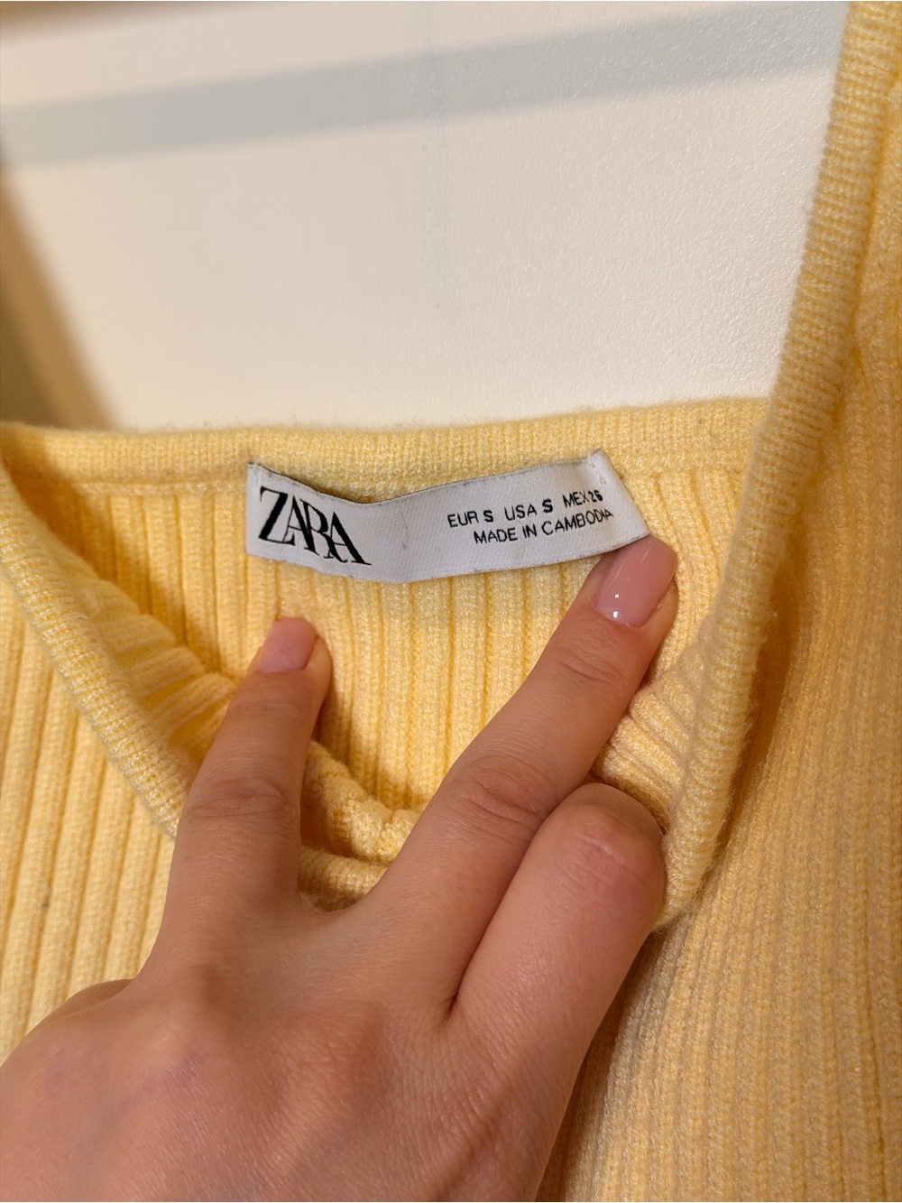 Zara Ribbed Square-Neck Cropped Top - Pale Yellow - Picture 3 of 3